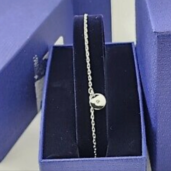 NIB Swarovski Simple Rhodium Adjustable Disc Chain Slide Bracelet  - Picture 2 of 7